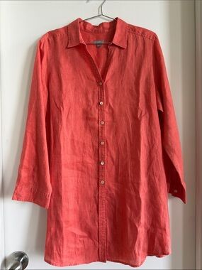 J. Jill Coral-Red Linen Button-Front Tunic